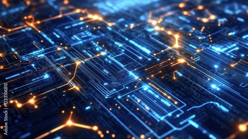 Wallpaper Mural A digital circuit board with glowing elements on a dark navy background. Torontodigital.ca