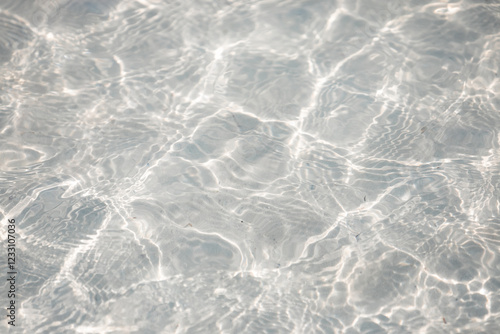 Cristal clear water with white marble texture at the beach at Holbox, Mexico 