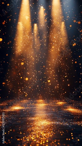 Wallpaper Mural A golden stage with spotlights and bokeh effects, creating a glamorous atmosphere. Perfect for event, award, or celebration themes. Torontodigital.ca