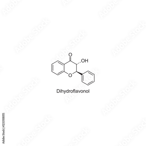 Dihydroflavonol skeletal structure.Flavonoid compound schematic illustration. Simple diagram, chemical structure.