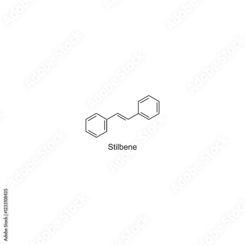 Stilbene skeletal structure.Hydrocarbon compound schematic illustration. Simple diagram, chemical structure.