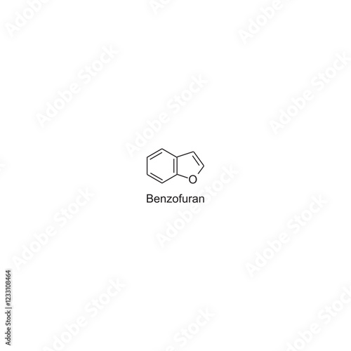 Benzofuran skeletal structure.Heterocyclic Compound compound schematic illustration. Simple diagram, chemical structure.