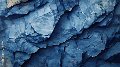 Wallpaper Mural A captivating close-up reveals a deep blue, textured slate rock face, its fractured surface showcasing a dramatic interplay of light and shadow. Indigo Cliff. Illustration Torontodigital.ca