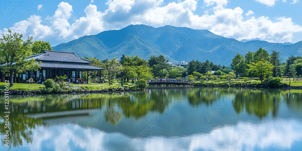 Lake Reflecting Surrounding Mountains in Tranquil Landscape Lake Reflecting Surrounding Mountains in Tranquil Landscape