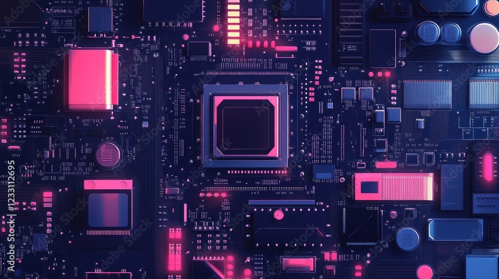 Fototapeta premium Illustration of AI circuit board representing central computer processors (CPU) concept, showcasing motherboard digital chip and integrated communication processor.