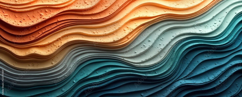 Abstract wavy texture background with layered colors. Layered patterns in warm earth tones, cool teal tones. Unique 3D effect creates textured look. Graphic design perfect for various media. Suitable Abstract wavy texture background with layered colors. Layered patterns in warm earth tones, cool teal tones. Unique 3D effect creates textured look. Graphic design perfect for various media. Suitable