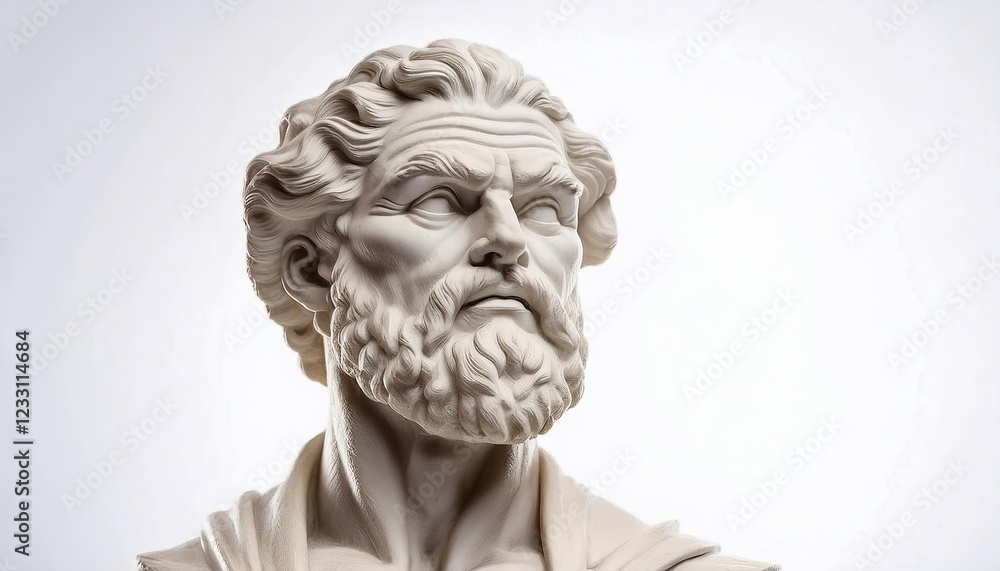 Mighty Aristotle: A Powerful Sculpture on a White Background Mighty Aristotle: A Powerful Sculpture on a White Background