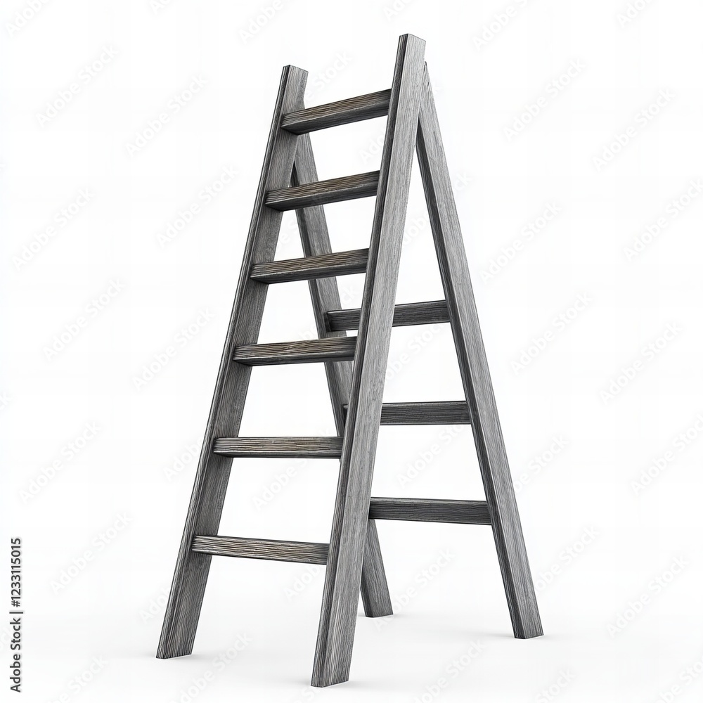 A ladder isolated on a white background, showcasing its simple design and versatile use in construction, home improvement, or DIY projects. A ladder isolated on a white background, showcasing its simple design and versatile use in construction, home improvement, or DIY projects.