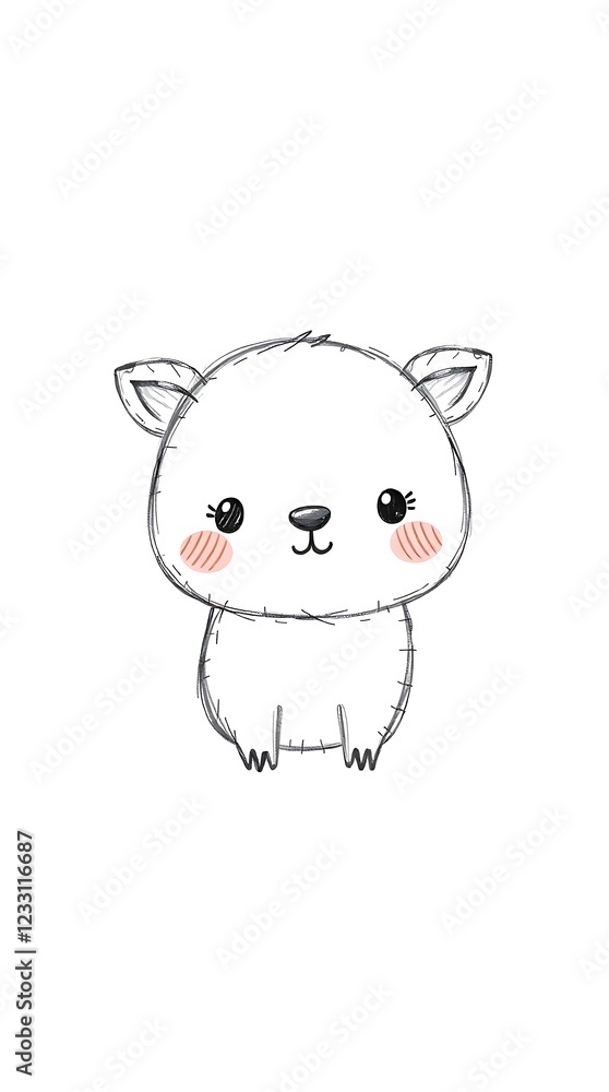 Cute fluffy animal illustration with rosy cheeks and friendly expression Cute fluffy animal illustration with rosy cheeks and friendly expression