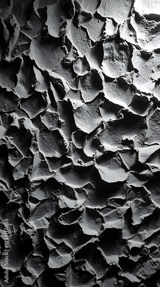 Unique textured surface resembling cracked plaster with dramatic lighting effects Unique textured surface resembling cracked plaster with dramatic lighting effects