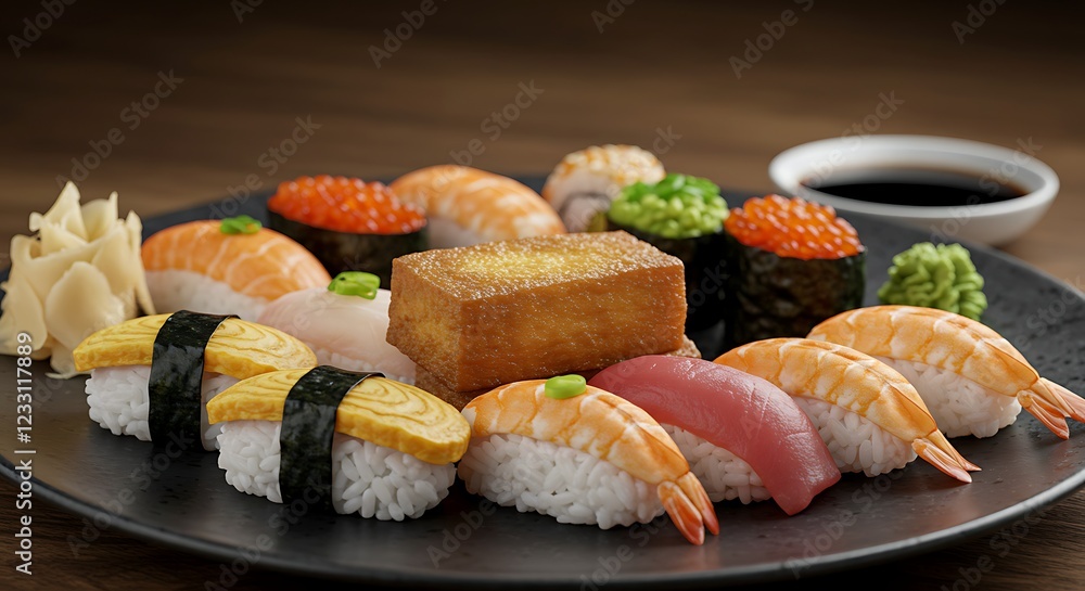 Delicious Sushi Platter with Shrimp Tuna and Tofu Delicious Sushi Platter with Shrimp Tuna and Tofu