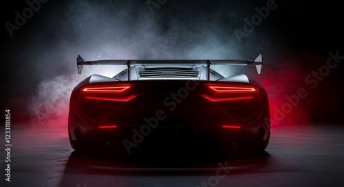 A black car with red lights on the back