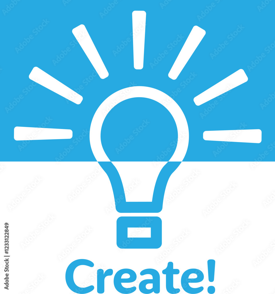 Bright white rays shine from a light bulb symbol of creativity on blue negative space. Bright white rays shine from a light bulb symbol of creativity on blue negative space.