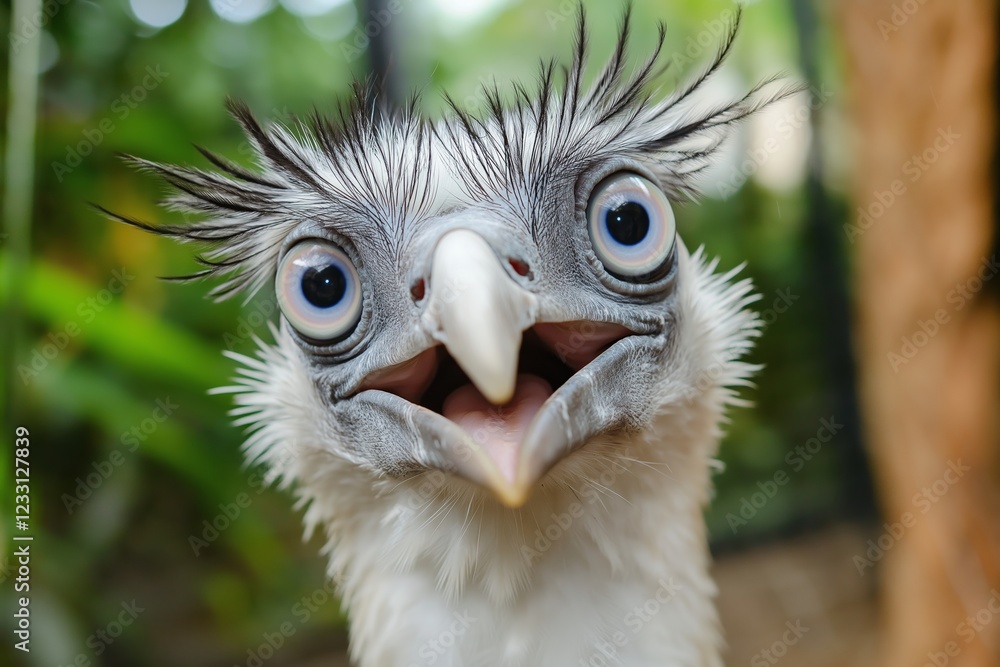 Fototapeta premium A quirky bird showcasing its oversized eyes and cheerful expression, bringing a sense of wonder and charm.