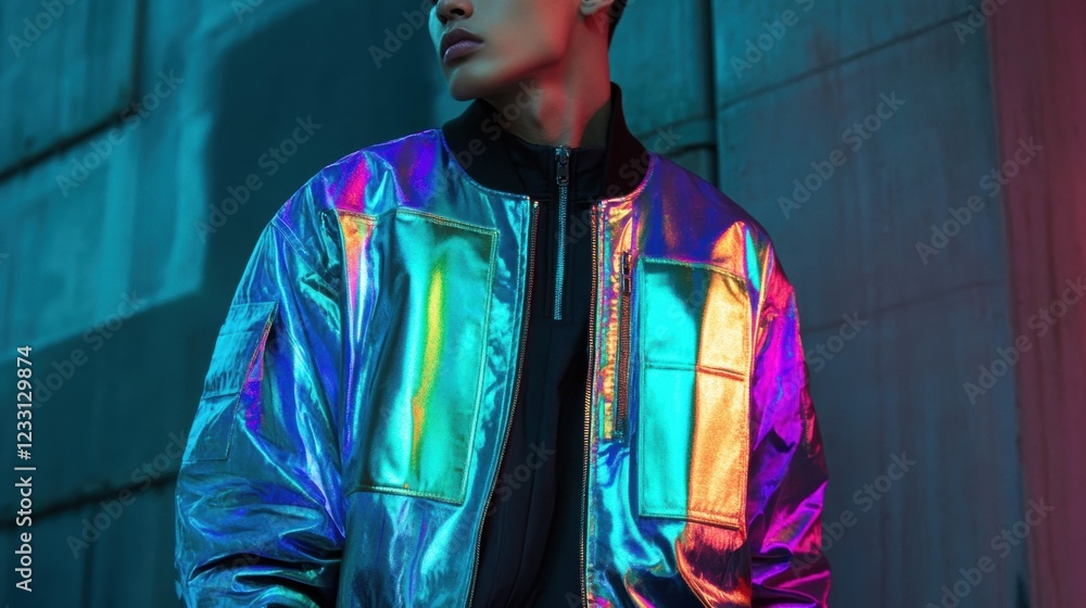 Fototapeta premium A man wearing a shiny jacket.
