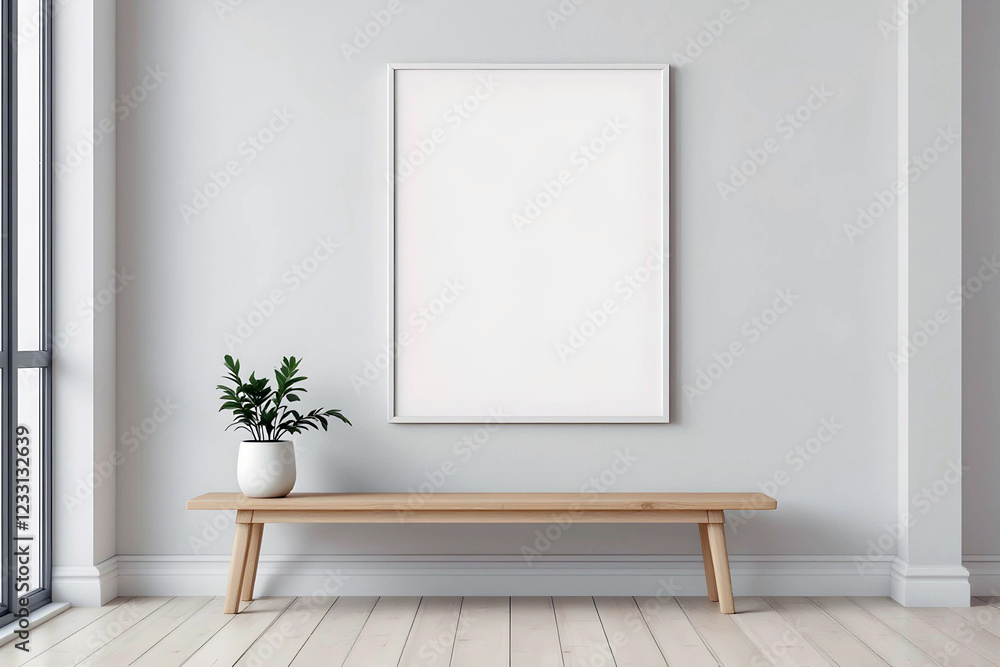 Blank frame mockup in a modern minimalist interior with neutral decor Blank frame mockup in a modern minimalist interior with neutral decor