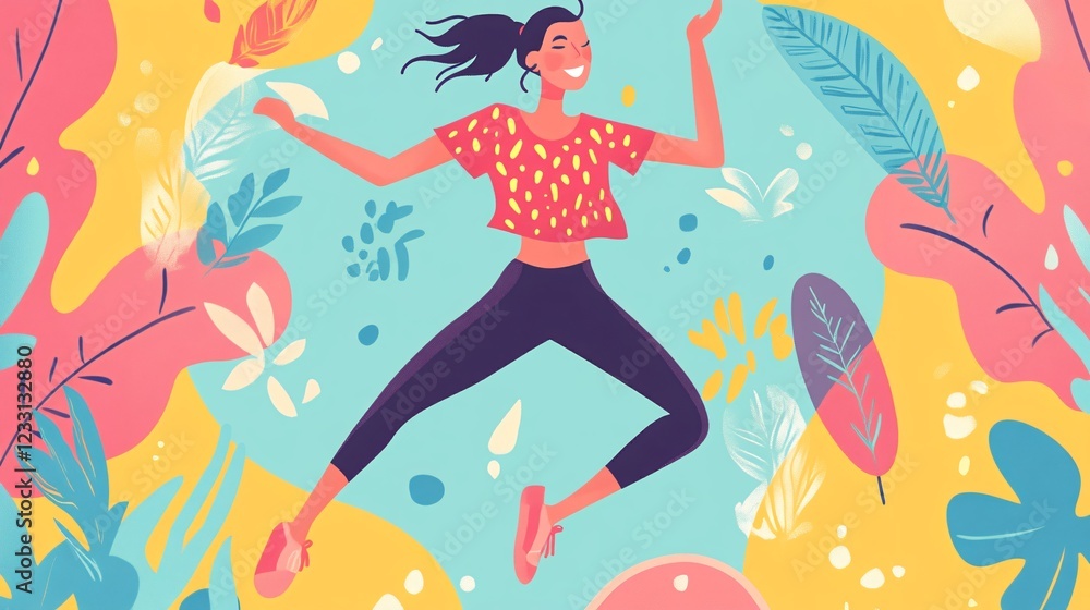Energetic Dancing Woman Flat Vector Illustration for Design Projects Energetic Dancing Woman Flat Vector Illustration for Design Projects