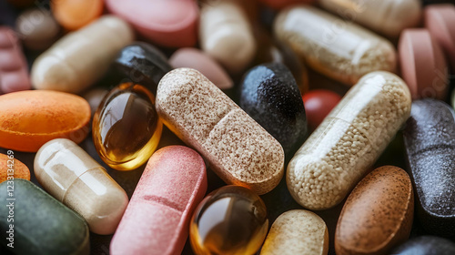 Close-up of various colorful vitamin supplements  
 photo