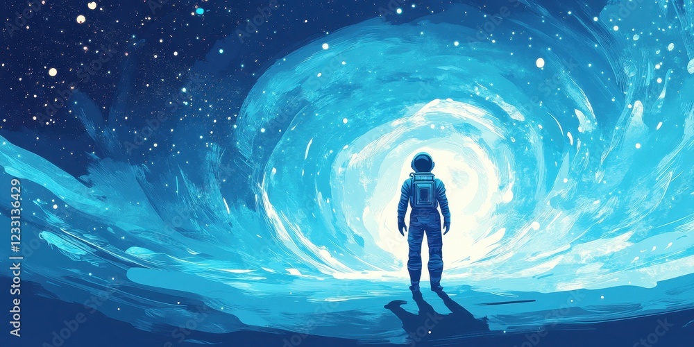 Fototapeta premium Astronaut Contemplating a Celestial Vortex in Space