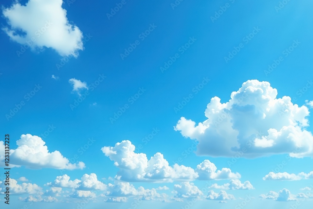Deep azure sky dotted with brilliant white clouds, high contrast , image, graphic Deep azure sky dotted with brilliant white clouds, high contrast , image, graphic