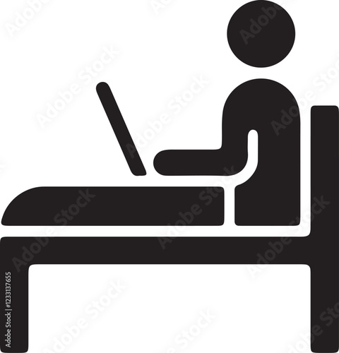 The illustration of a stickman working on a laptop while lying on a bed