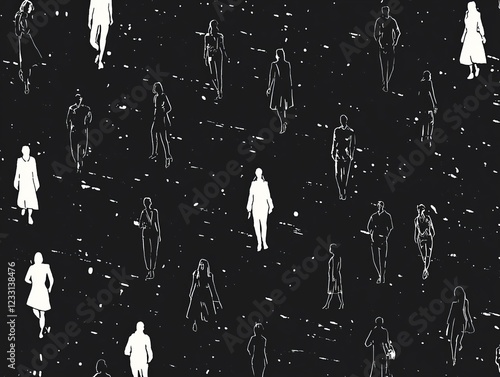 A large group of happy people forms a seamless, black and white pattern.