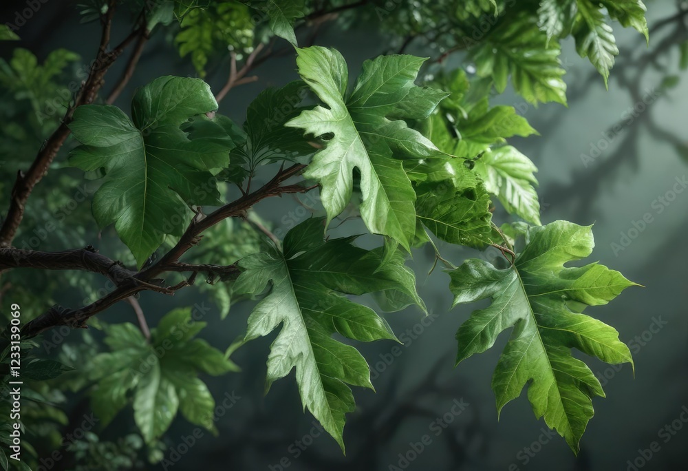 lush green leaves on a branch with intricate veins, forest, leafy greens, plant lush green leaves on a branch with intricate veins, forest, leafy greens, plant