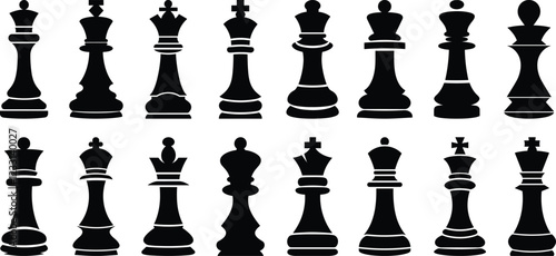 Chess silhouettes set, game pack of vector silhouette design, isolated background