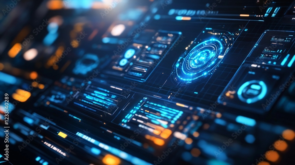 Futuristic User Interface with Neon Elements and Data Visualization Futuristic User Interface with Neon Elements and Data Visualization