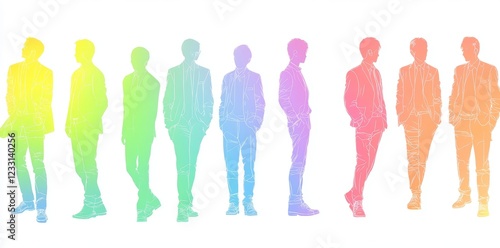 In an abstract art composition, a colorful crowd silhouette shapes a seamless pattern, illustrating a multi-ethnic community and cultural diversity. This artwork is suitable for a wallpaper