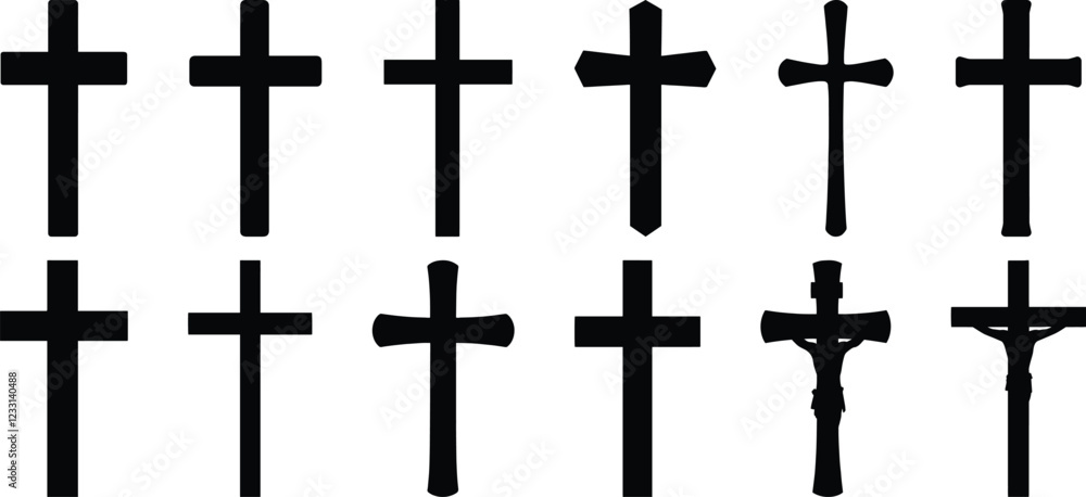Cross silhouette set vector design big pack of christian illustration and icon Cross silhouette set vector design big pack of christian illustration and icon