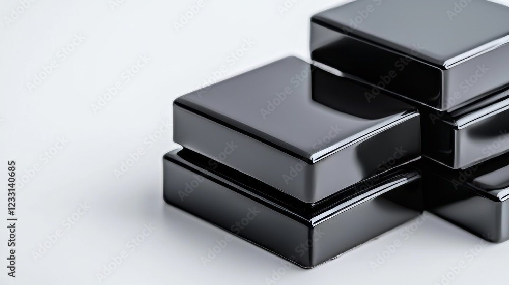 Close-up of sleek black square chocolate packaging with clean edges, placed against an isolated pure white background for a minimalistic modern look Close-up of sleek black square chocolate packaging with clean edges, placed against an isolated pure white background for a minimalistic modern look