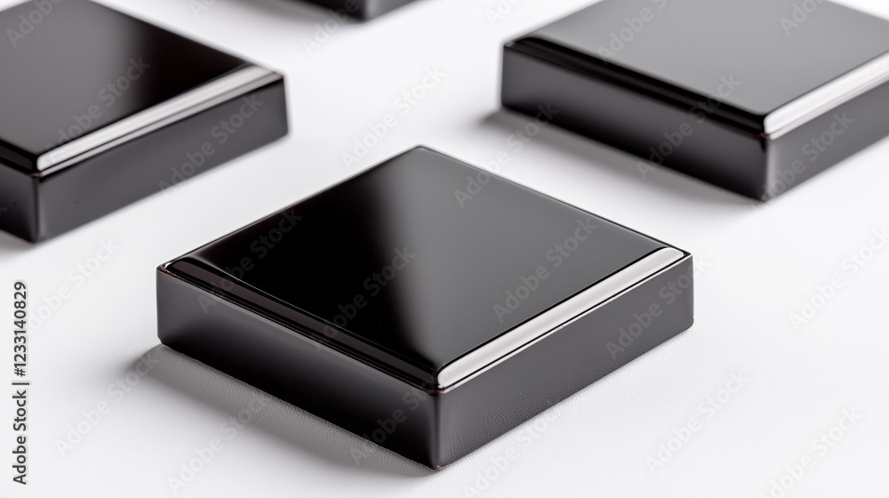 Close-up of sleek black square chocolate packaging with clean edges, placed against an isolated pure white background for a minimalistic modern look Close-up of sleek black square chocolate packaging with clean edges, placed against an isolated pure white background for a minimalistic modern look