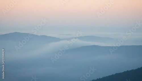 Wallpaper Mural Misty Mountains Sunrise Soft Hues Of Blue And Pink Torontodigital.ca