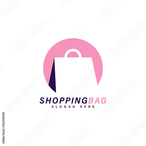 Minimalist shopping bag logo inside a pink circle, perfect for e-commerce, online stores, and retail brands. Modern, feminine, and stylish. Ideal for fashion, beauty, and shopping apps.
