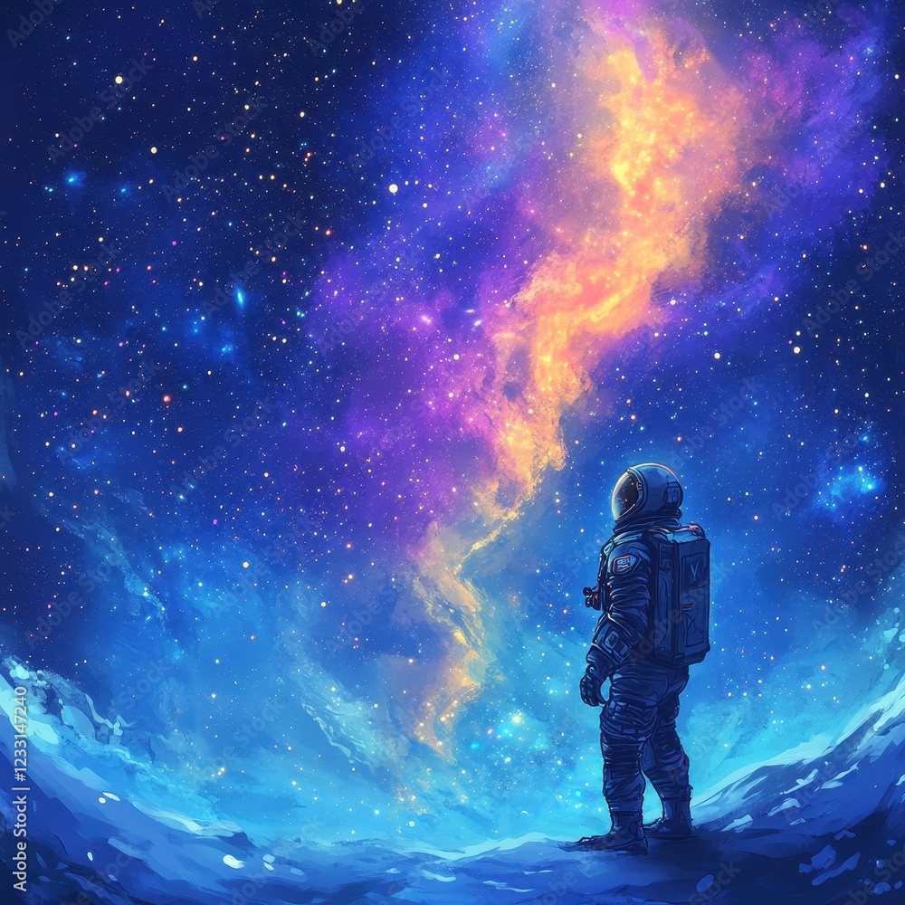 Obraz premium Astronaut gazing at a vibrant cosmic nebula