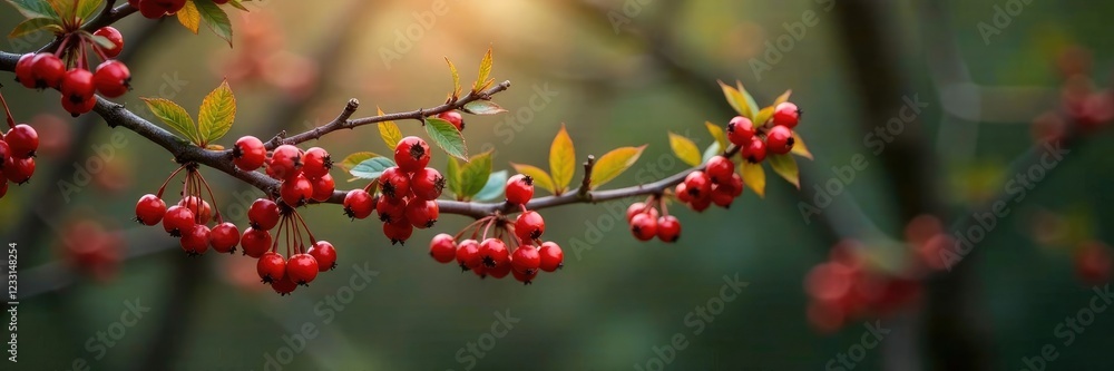 Hawthorn bush with red berries in full winter foliage, nature, spring, plants Hawthorn bush with red berries in full winter foliage, nature, spring, plants