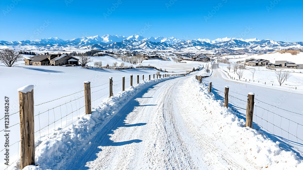 Obraz premium Snowy country road winding towards mountains
