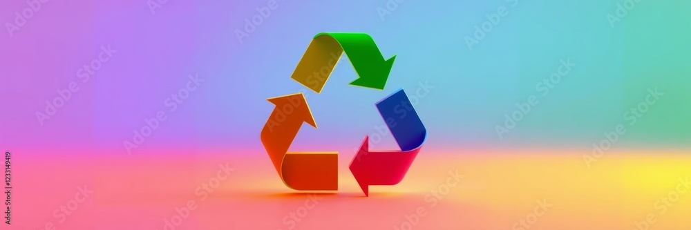 Recycling symbol on colorful background evoking sustainability and eco-friendliness