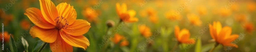 Large orange flower blooms on a lush olive-toned backdrop, scenery, flowers Large orange flower blooms on a lush olive-toned backdrop, scenery, flowers