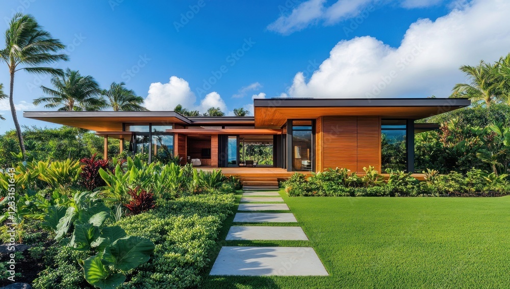 Fototapeta premium Modern Tropical House Design: Luxurious Hawaiian Home