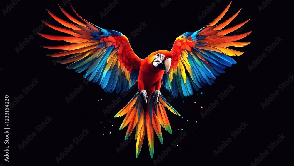 Scarlet Macaw in Flight: A Vivid Digital Painting Scarlet Macaw in Flight: A Vivid Digital Painting
