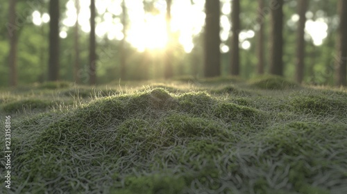 Exploring tranquil forest meadows at sunrise nature photography serene landscape ground level perspective beauty of nature photo