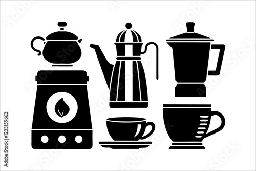 "Black-and-White Coffee and Tea Vector Illustration Collection"