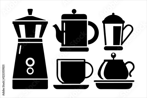 "Black-and-White Coffee and Tea Vector Illustration Collection"