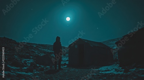 Wallpaper Mural Moonlit exploration a solo adventure in a remote mountain village nighttime photography serene wilderness captivating view Torontodigital.ca