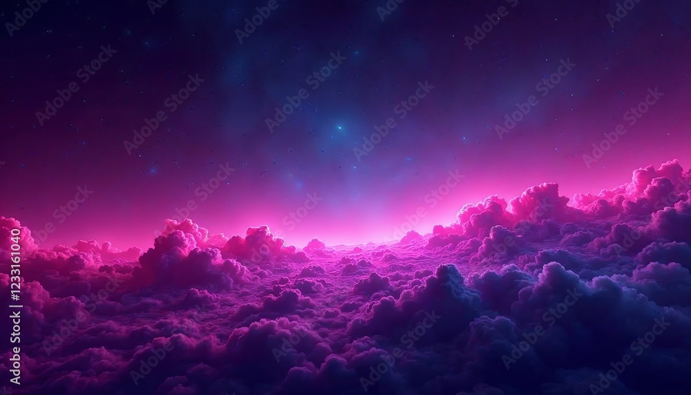 Naklejka premium Cosmic Background with Flowing Starry Sky, Neon colors