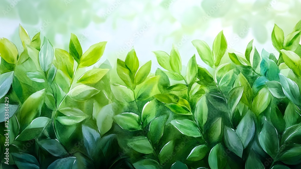 Obraz premium lush green leaves watercolor background - watercolor textures