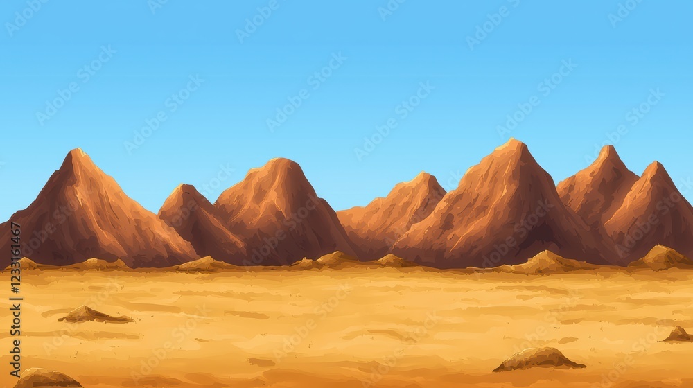 Naklejka premium Mountainous desert landscape arid region digital artwork bright environment wide viewpoint nature exploration