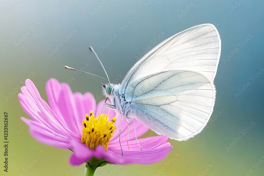 Delicate White Butterfly on a Pink Flower Delicate White Butterfly on a Pink Flower